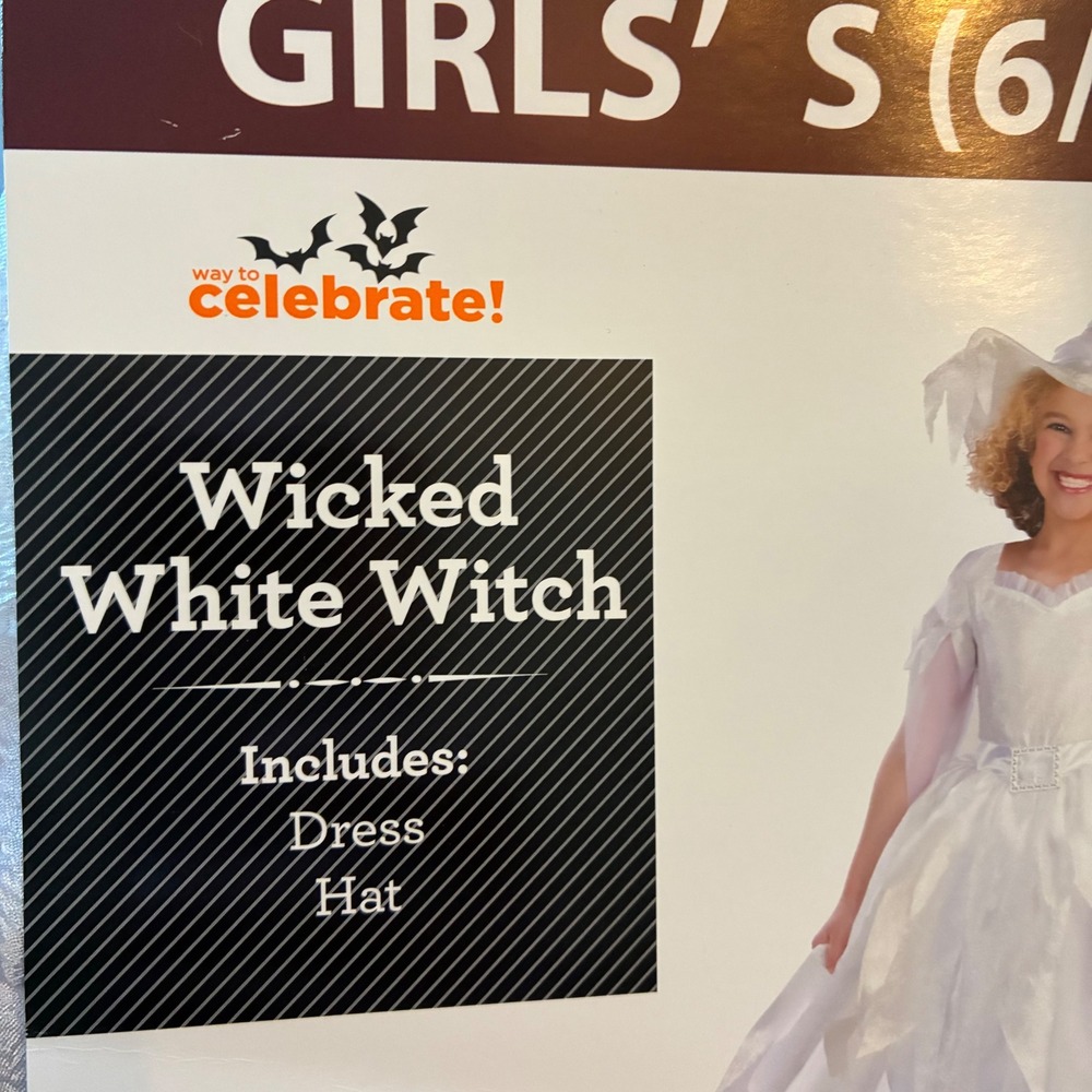 Way to Celebrate Wicked White Witch Costume Girls Small 6/6X Dress Hat CA37484S - Picture 2 of 8